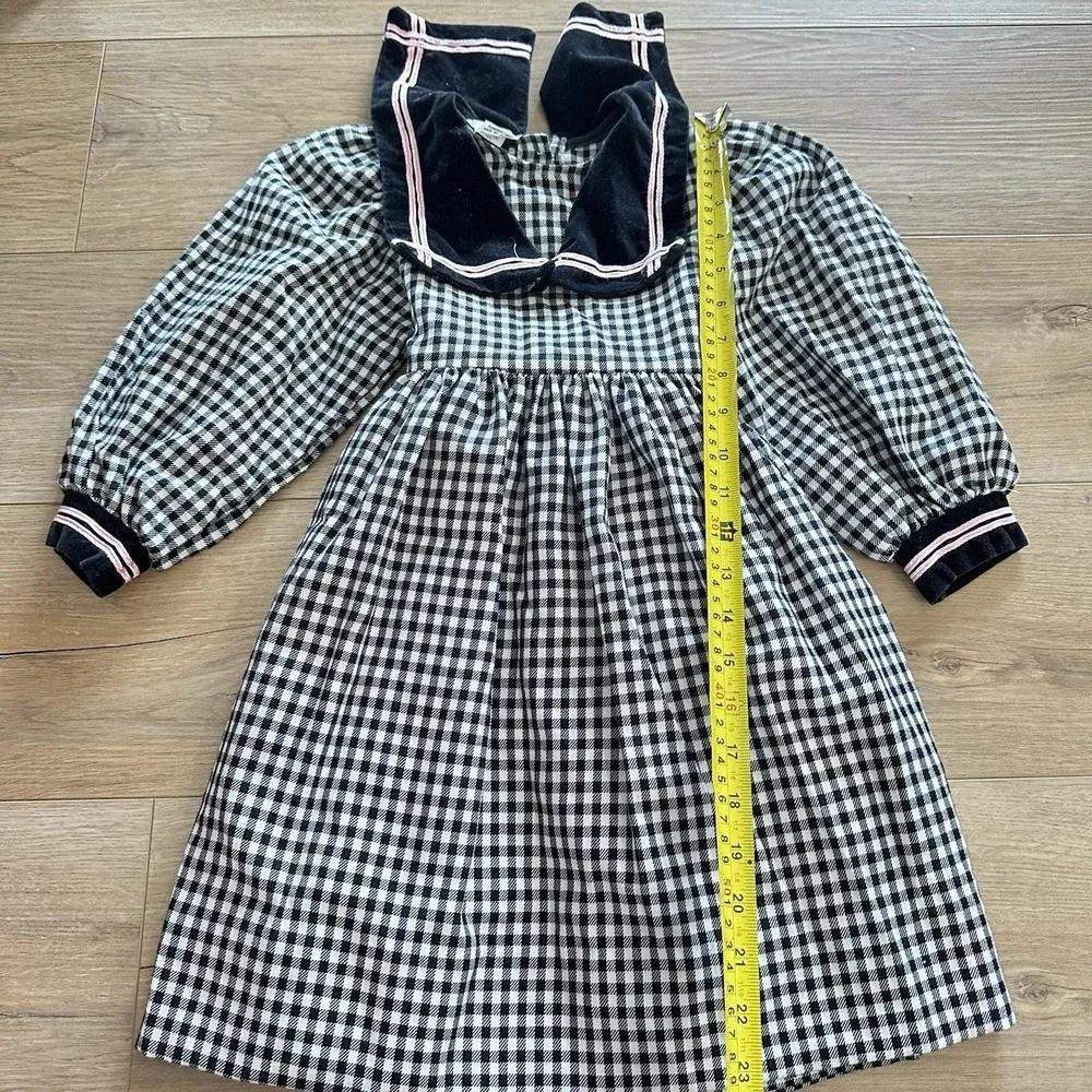 VTG 90's Debut Girls 4T‎ Toddler Dress Checkered Black White Collar Pink Tie